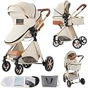 Nine point nine 2 in 1 Baby Stroller, Reversible Convertible Infant Stroller of One-Click Folding, Newborn Travel Strollers Toddler Standard Pram Carriage (225 Creamy White)