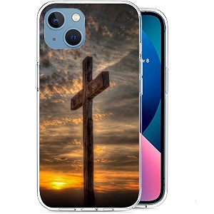 compatible with iphone 13 case - retro dusk christian cross phone case slim soft tpu shockproof protective cover case