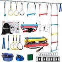 Ninja Warrior Obstacle Course for Kids - 2 * 56FT Slackline Kit with 8 Obstacles | Upgraded Quick-Install Buckles (No Threading Needed), CPC Compliant Outdoor Play Set