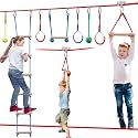 Ninja Warrior Obstacle Course for Kids - 60ft Slackline with 8 Pcs Accessories, Tree Protector & Carry Bag