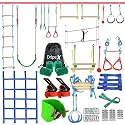 Ninja Warrior Obstacle Course for Kids Backyard - 2×50ft Slackline Kit with 10 Most Complete Accessories for Boys & Girls, Swing, Rope Ladder, Gymnastic Ring, Climbing Net, Arm Trainer and Monkey Fist