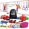 Ninja Warrior Obstacle Course for Kids-Playground Fitness Equipment Ninja Slackline with Multiple Accessories for Kids,Contain Swings,Rope ladders,Rings,Ninja Couse for Kids Outside (2x56ft)