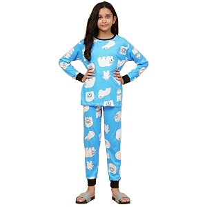 ninos dreams cotton girls full sleeves coord set  night suit for girls  tshirt with jogger set