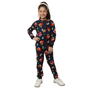ninos dreams cotton girls full sleeves coord set  night suit for girls  tshirt with jogger set