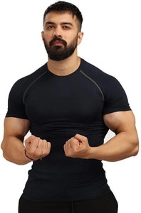NINQ Men Solid Round Neck Polyester Black