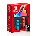 Nintendo Switch (OLED model) with Neon Blue and Neon Red Joy-Con and Extra 32GB Micro SD Card - Global Version