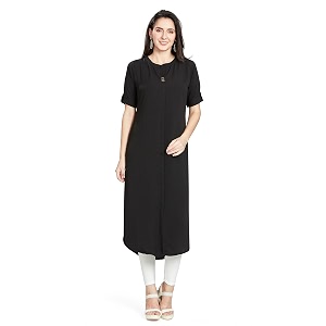 nioni women39s poly linen crepe kurti for office wear casual fit with manderianround neck collar straight cut design and folded elbow sleeves m to 7xl s to 7xl