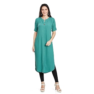 nioni women39s poly linen crepe kurti for office wear casual fit with manderianround neck collar straight cut design and folded elbow sleeves m to 7xl s to 7xl