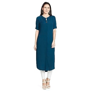 nioni women39s poly linen crepe kurti for office wear casual fit with manderianround neck collar straight cut design and folded elbow sleeves m to 7xl s to 7xl