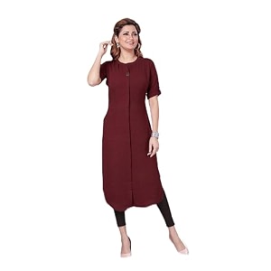 nioni women39s poly linen crepe kurti for office wear casual fit with manderianround neck collar straight cut design and folded elbow sleeves m to 7xl s to 7xl