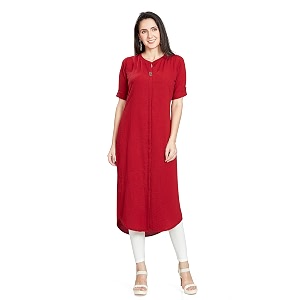 nioni women39s poly linen crepe kurti for office wear casual fit with manderianround neck collar straight cut design and folded elbow sleeves m to 7xl s to 7xl