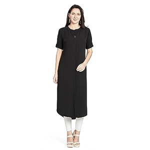 nioni women39s poly linen crepe kurti for office wear casual fit with manderianround neck collar straight cut design and folded elbow sleeves m to 7xl s to 7xl