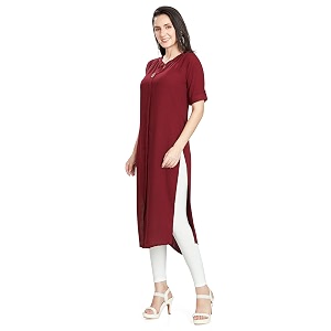 nioni women39s poly linen crepe kurti for office wear casual fit with manderianround neck collar straight cut design and folded elbow sleeves m to 7xl s to 7xl
