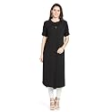 nioni Women's Poly Linen Crepe Kurti for Office Wear, Casual Fit with Manderian/Round Neck Collar, Straight Cut Design and Folded Elbow Sleeves (M to 7XL) (S to 7XL)