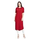 nioni Women's Poly Linen Crepe Kurti for Office Wear, Casual Fit with Manderian/Round Neck Collar, Straight Cut Design and Folded Elbow Sleeves (M to 7XL) (S to 7XL)