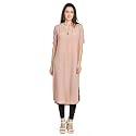 nioni Women's Poly Linen Crepe Kurti for Office Wear, Casual Fit with Manderian/Round Neck Collar, Straight Cut Design and Folded Elbow Sleeves (M to 7XL) (S to 7XL)