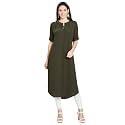 nioni Women's Poly Linen Crepe Kurti for Office Wear, Casual Fit with Manderian/Round Neck Collar, Straight Cut Design and Folded Elbow Sleeves (M to 7XL) (S to 7XL)