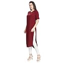 nioni Women's Poly Linen Crepe Kurti for Office Wear, Casual Fit with Manderian/Round Neck Collar, Straight Cut Design and Folded Elbow Sleeves (M to 7XL) (S to 7XL)