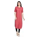 nioni Women's Poly Linen Crepe Kurti for Office Wear, Casual Fit with Manderian/Round Neck Collar, Straight Cut Design and Folded Elbow Sleeves (M to 7XL) (S to 7XL)