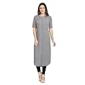 nioni Women's Poly Linen Crepe Kurti for Office Wear, Casual Fit with Manderian/Round Neck Collar, Straight Cut Design and Folded Elbow Sleeves (M to 7XL) (S to 7XL)
