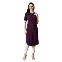 nioni Women's Poly Linen Crepe Kurti for Office Wear, Casual Fit with Manderian/Round Neck Collar, Straight Cut Design and Folded Elbow Sleeves (M to 7XL) (S to 7XL)