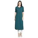 nioni Women's Poly Linen Crepe Kurti for Office Wear, Casual Fit with Manderian/Round Neck Collar, Straight Cut Design and Folded Elbow Sleeves (M to 7XL) (S to 7XL)