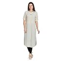 nioni Women's Poly Linen Crepe Kurti for Office Wear, Casual Fit with Manderian/Round Neck Collar, Straight Cut Design and Folded Elbow Sleeves (M to 7XL) (S to 7XL)