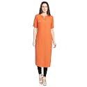 nioni Women's Poly Linen Crepe Kurti for Office Wear, Casual Fit with Manderian/Round Neck Collar, Straight Cut Design and Folded Elbow Sleeves (M to 7XL) (S to 7XL)