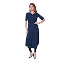 nioni Women's Poly Linen Crepe Kurti for Office Wear, Casual Fit with Manderian/Round Neck Collar, Straight Cut Design and Folded Elbow Sleeves (M to 7XL) (S to 7XL)
