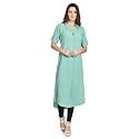 nioni Women's Poly Linen Crepe Kurti for Office Wear, Casual Fit with Manderian/Round Neck Collar, Straight Cut Design and Folded Elbow Sleeves (M to 7XL) (S to 7XL)