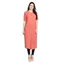 nioni Women's Poly Linen Crepe Kurti for Office Wear, Casual Fit with Manderian/Round Neck Collar, Straight Cut Design and Folded Elbow Sleeves (M to 7XL) (S to 7XL)