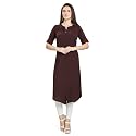 nioni Women's Poly Linen Crepe Kurti for Office Wear, Casual Fit with Manderian/Round Neck Collar, Straight Cut Design and Folded Elbow Sleeves (M to 7XL) (S to 7XL)