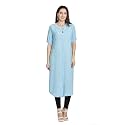 nioni Women's Poly Linen Crepe Kurti for Office Wear, Casual Fit with Manderian/Round Neck Collar, Straight Cut Design and Folded Elbow Sleeves (M to 7XL) (S to 7XL)