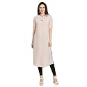 nioni Women's Poly Linen Crepe Kurti for Office Wear, Casual Fit with Manderian/Round Neck Collar, Straight Cut Design and Folded Elbow Sleeves (M to 7XL) (S to 7XL)