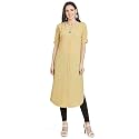 nioni Women's Poly Linen Crepe Kurti for Office Wear, Casual Fit with Manderian/Round Neck Collar, Straight Cut Design and Folded Elbow Sleeves (M to 7XL) (S to 7XL)