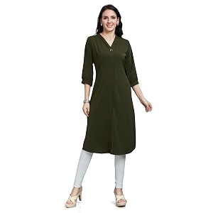nioni Womens Straight Solid Kurti with V-Fold