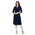 nioni Womens Straight Solid Kurti with V-Fold
