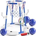 NIPLOOOW Pool Basketball Hoop, 2-in-1 Floating Pool Toys Ring Game with 4 Balls and Pump, Outdoor Swimming Pool Basketball Games Water Play Toy Family Party for Kids Adults Age 3-12 (Blue)