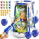 NIPLOOOW Pool Basketball Hoop, 4-in-1 Floating Pool Toys Ring Game with 4 Balls, Air Pump Launcher and Sticky Balls, Outdoor Swimming Pool Basketball Game Water Toy Family Party for Kids Age 3-12