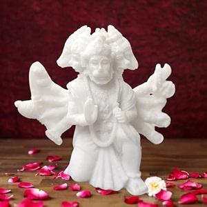 marble panchmukhi hanuman ji fengsui idol for car dashboard showpiece statuewhite3-inch