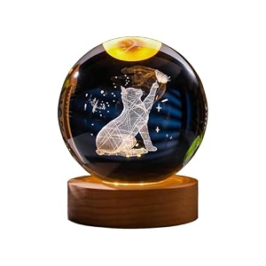 3d cat crystal ball lamp with 236 inch led wooden base - solar system night light 3d crystal ball cats crystals bal night lamp 3d cat night lamp ca-1
