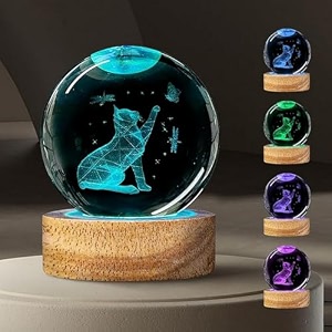 3d cat crystal ball lamp with automatic color changing led wooden base - solar system night light 3d cat crystal ball cute cats night lamp galaxy crystals bals 16 color