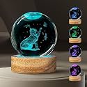 3D Cat Crystal Ball Lamp with Automatic Color Changing LED Wooden Base - Solar System Night Light, 3D Cat Crystal Ball, Cute Cats Night Lamp, Galaxy Crystals Bals (16 Color)