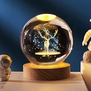 3d deer crystal ball lamp with 236 inch led wooden base - reindeer night light - 3d crystal ball - deer lamp ball - deer night light for kids deer