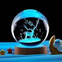 3D Deer Crystal Ball Lamp with Automatic Color Changing LED Wooden Base - Solar System Night Light, 3D Crystal Bal, Deer Night Lamp Balls, Galaxy Crystals Bals (16 Color Deer)