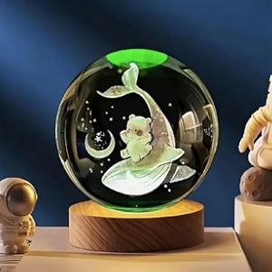 3d galaxy crystal ball lamp with led wooden base - solar system night light 3d crystals ball galaxy night lamp ball galaxy bal rgb new dolphin