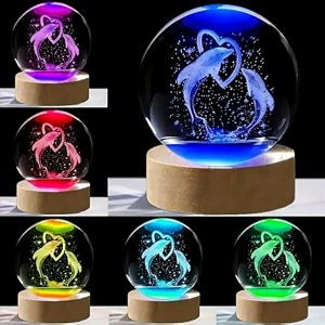 3d galaxy crystal ball lamp with led wooden base - solar system night light 3d crystals ball galaxy night lamp ball galaxy bal rgb heart dolphin