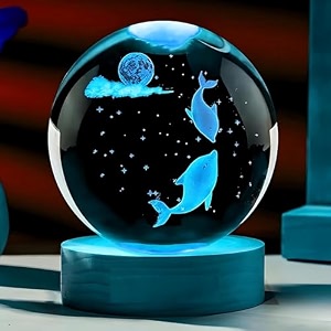 3d galaxy crystal ball lamp with led wooden base - solar system night light 3d crystals ball galaxy night lamp ball galaxy bal dolphin love