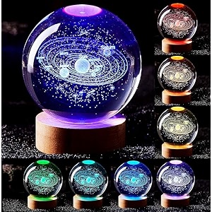nirdambhay 3d galaxy crystal ball lamp with light changing led wooden base - 236 inch solar system night light galaxy crystal ball 16 color led