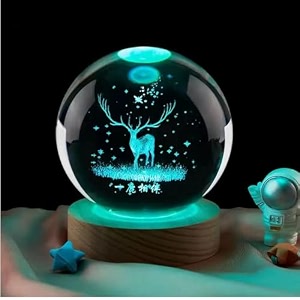 3d galaxy crystal ball lamp with led wooden base - solar system night light 3d crystals ball galaxy night lamp ball galaxy bal raindeer